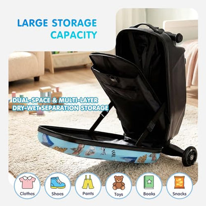 4-in-1 Detachable Scooter Luggage for Kids, Foldable Ride-On Suitcase - color: Blue