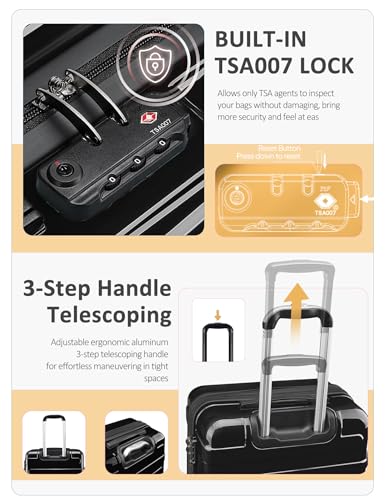 Tolino Luggage Sets 2 Piece (20/24 In),Expandable Suitcases with Wheels - color: Black, size: 2 Sets(20In/24In)