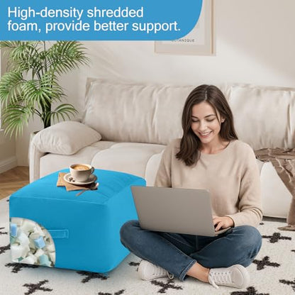 MeMoreCool Square Pouf Ottoman Foot Rest 20x20x15 Inches, Blue - color: Striped Blue