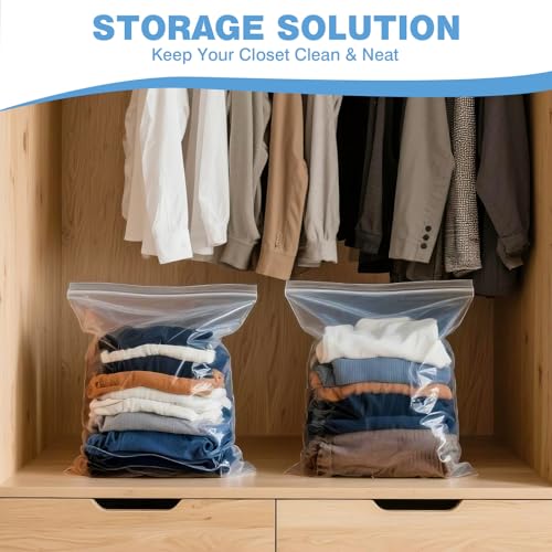 20 Count 16" x 18" Large 3 Gallon Plastic Zipper Storage Bags, 3 Gallon Clear Reclosable Storage Bags Great for Clothes, Shoes, Travel (4.72 Mil Thick) - size: 3 Gallon (20 Count)
