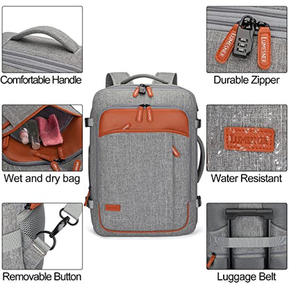Lumesner 18" Expandable Carry On Travel Backpack With 4 Packing Cubes - color: Grey, size: 18 inches