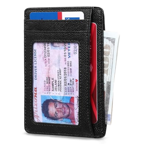 RUNBOX Slim Wallet for Men and Women, RFID Blocking Leather Card Holder - color: Leather Black
