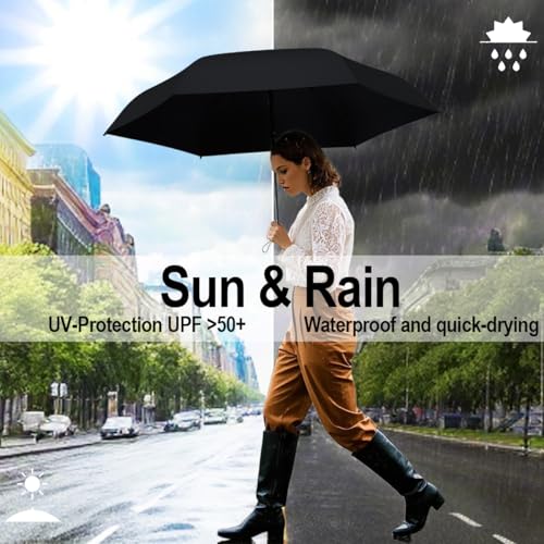 Mini Travel Umbrella, UPF 50+ Compact Fits in Purse - color: Pure Black
