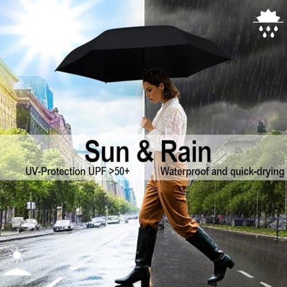 Mini Travel Umbrella, UPF 50+ Compact Fits in Purse - color: Pure Black