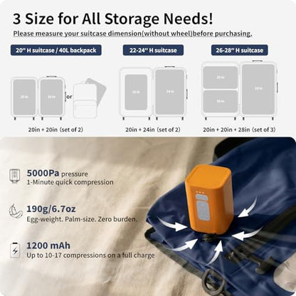 Vacuum Seal Bags for Travel with Pump, Navy, 20+20+28 - color: Navy, size: Fits 26-28 in suitcase