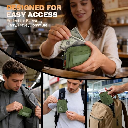 RFID Blocking Coin Pouch Wallet with Key Clip & ID Window for Men - color: Green