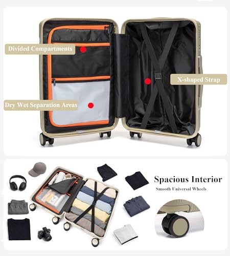 feilario Hardside Carry On Luggage, 70/30 Deep Compartment Design - color: Green