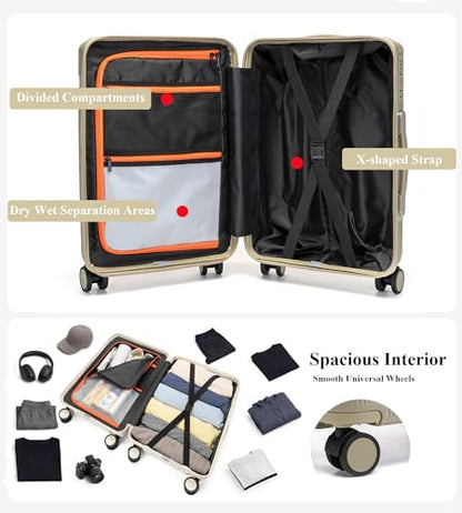 feilario Hardside Carry On Luggage, 70/30 Deep Compartment Design - color: Green