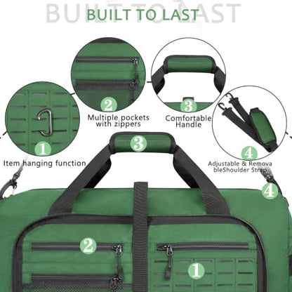 Goloni 65L Foldable Duffle Bag for Travel, Large Durable Travel Duffel Bag - color: Green, size: 65L