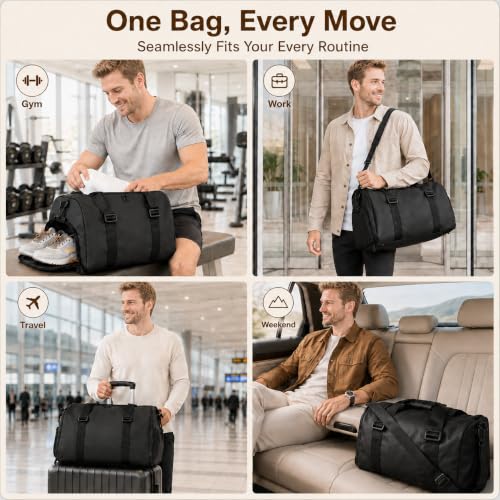 Gym Duffel Bag with Shoe Compartment, Water Resistant Travel Bag - color: black