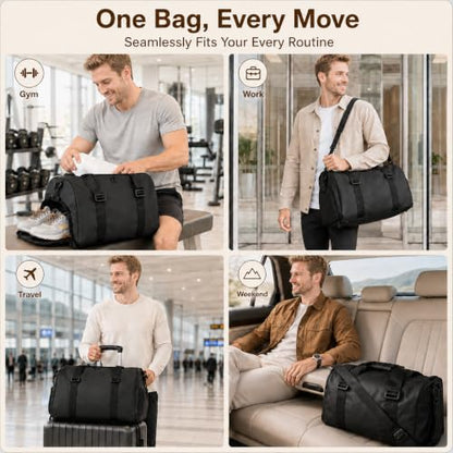 Gym Duffel Bag with Shoe Compartment, Water Resistant Travel Bag - color: black