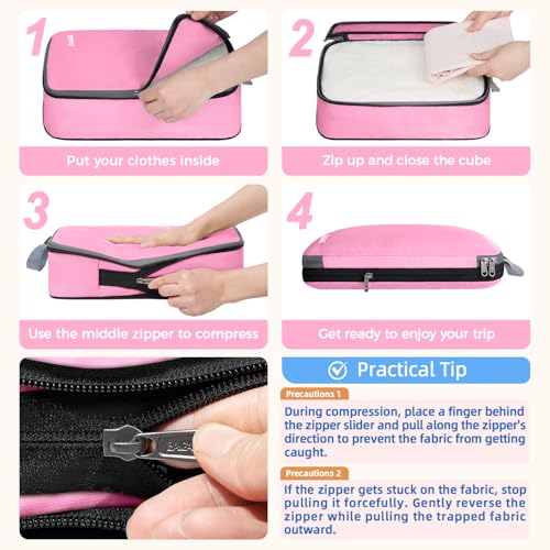 BAGAIL 4 Set/6 Set/8 Set Compression Packing Cubes Travel Accessories Expandable Packing Organizers (Cloth Pattern, 4-Pink) - color: 4-Pink, style: Cloth Pattern