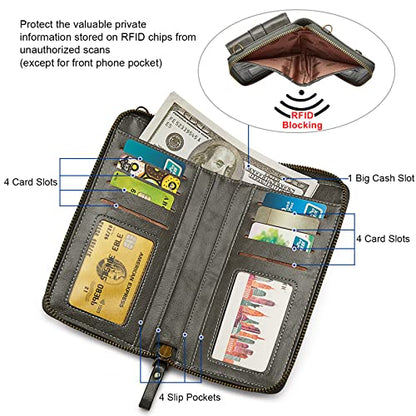 S-ZONE Women RFID Blocking Crossbody Cell Phone Purse PU Leather Wallet - color: Dark Grey