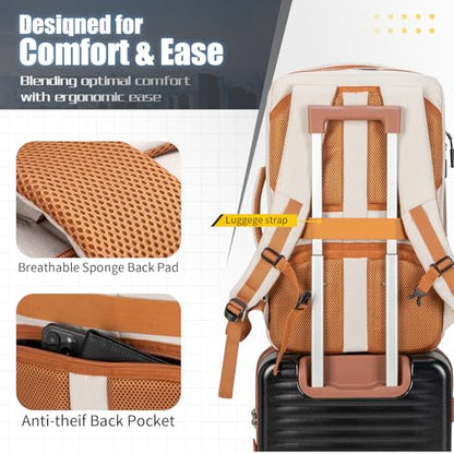 42L Carry On Travel Backpack With 4 Packing Cubes, TSA Friendly - color: Beige