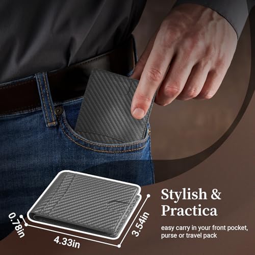 GNDR Wallet For Men RFID Blocking Leather Grey Wallets Bifold Carbon Fiber Front Pocket Card Holder Mens Accessories With Gift Box - color: Grey Carbon Fiber-09