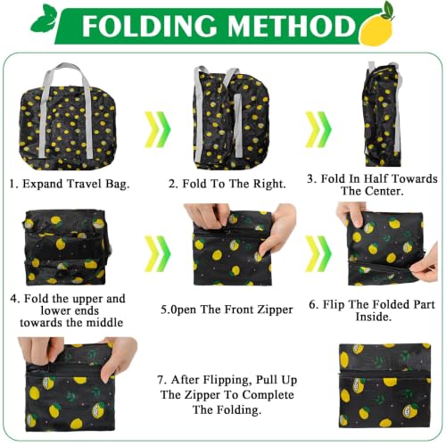 Travel Bag Carry on Duffel Bag Foldable Luggage Spirit Airlines Personal Item Bag Sports Gym Bags Weekender Overnight Bag Nylon Travel Duffel for Women (Lemon) - color: Black