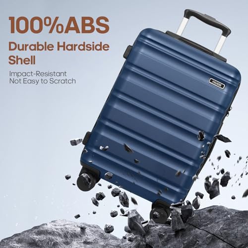 Carry On Luggage 22x14x9 Airline Approved, 3 Piece Set with Backpack - color: Navy Blue, size: 3 piece set (20inch)