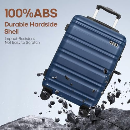 Carry On Luggage 22x14x9 Airline Approved, 3 Piece Set with Backpack - color: Navy Blue, size: 3 piece set (20inch)