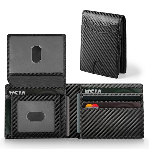 GNDR Wallet For Men RFID Blocking Leather Black Wallets Bifold Carbon Fiber Front Pocket Card Holder Mens Accessories With Gift Box - color: Black Carbon Fiber-04