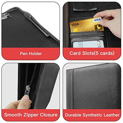 WRIYES Zippered Portfolio Organizer with 3 Ring Binder, Black - color: Black