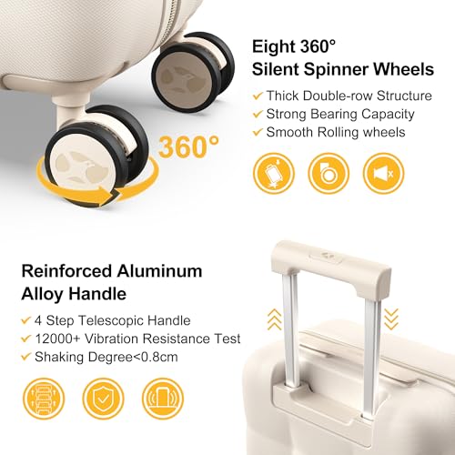 MGB Carry On Luggage 22x14x9 Airline Approved, Suitcases with Wheels, Cream - color: Cream, size: Carry-On 20 Inch