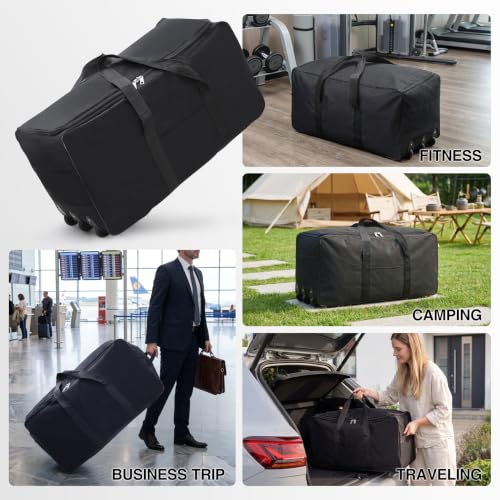 REDCAMP 85L/120L/140L Foldable Duffle Bag with Wheels, Large Travel Duffel Bag - color: 120L Black