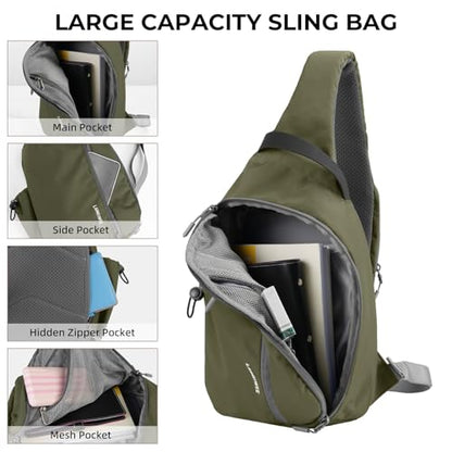 Crossbody Sling Bag, RFID Travel Hiking Sling Backpack, Compact EDC Bag - color: Green