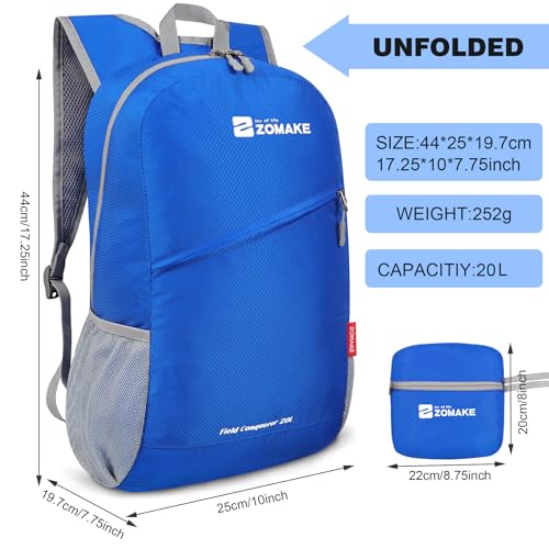 ZOMAKE Lightweight Packable Backpack 20L, Foldable Small Daypack for Hiking - color: Dark Blue