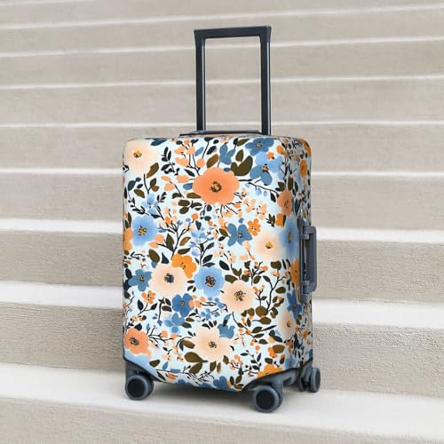 Travel Luggage Cover Blue Flowers, High Elasticity Washable Travel Baggage Protector Case Fits 18-22 in - color: Blue Flowers, size: 18-22 in