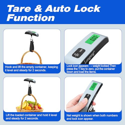 Digital Hanging Luggage Scale with Backlit for Travel, Portable Handheld Suitcase Weight Scale with Hook, 110 Pounds, Battery Included - color: Silver