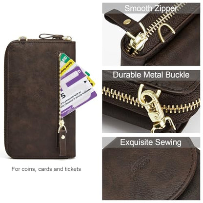 S-ZONE Small Crossbody Bags for Women Phone Purse RFID Blocking Wallet - color: Retro Coffee