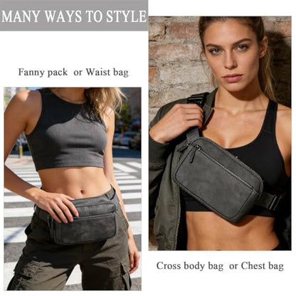 Fanny Packs for Women, Large Vegan Leather Waterproof Belt Bag, Gray - color: Grey