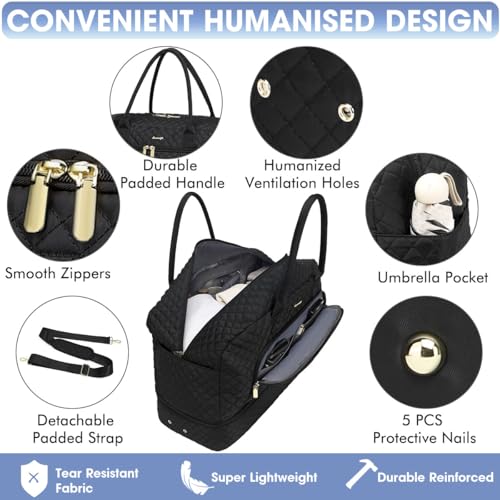 Large Travel Duffle Bags for Women: 35L Weekender Bag with Shoe Compartment - color: Black 01