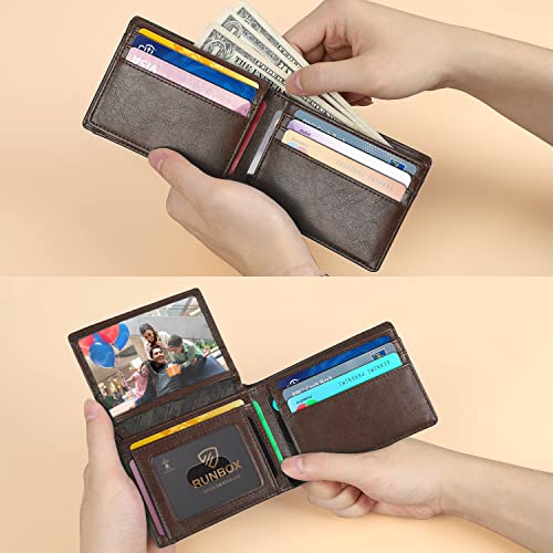 RUNBOX Wallet for Men -Slim Rfid Leather Mens Bifold Novelty Wallets 2 ID Window With Gift Box Men's Accessories - color: Classic coffee