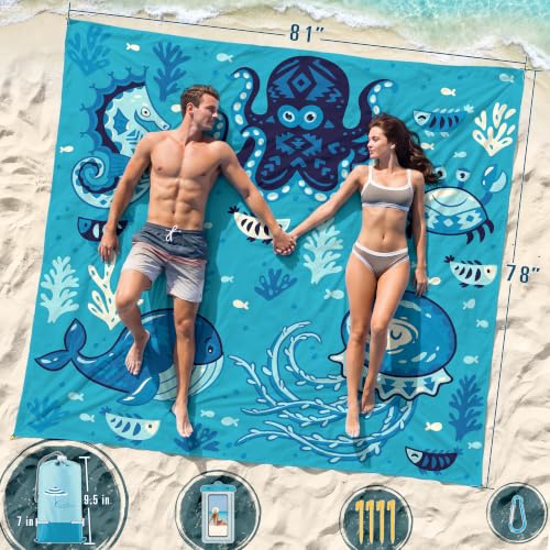 Beach Blanket Sandproof Waterproof Oversized 78"x81"/10'x9' Compact mat - color: Ocean Park, size: 78''×81''