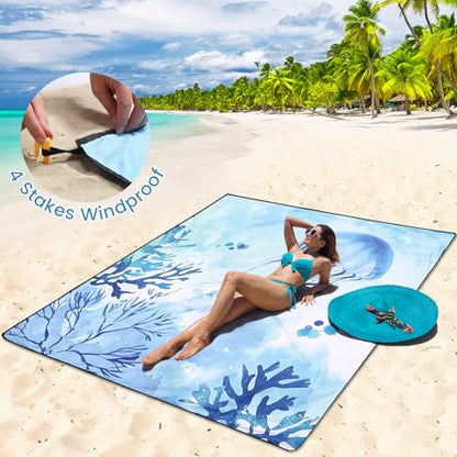 Beach Blanket Sandproof Extra Large Beach Mat Adults Waterproof Sand Free - color: Sm, size: 79" X 83"