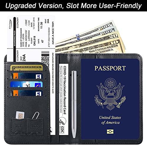 LOHASLIFE Passport Holder for Travel, Rfid Blocking Passport Cover Wallet - color: 116#Black