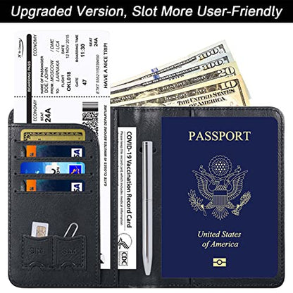 LOHASLIFE Passport Holder for Travel, Rfid Blocking Passport Cover Wallet - color: 116#Black