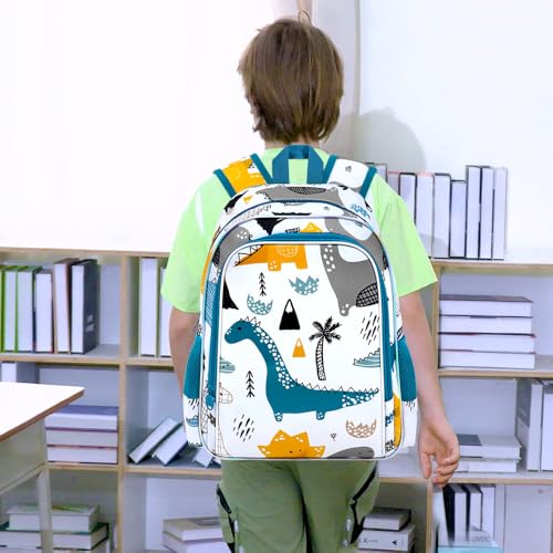 CCJPX 3Pcs Backpack for Boys, 16 Inch Preschool Elementary Kindergarten School Backpacks and Lunch Box - color: Aa2-white Dinosaur