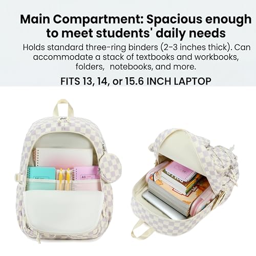 PiPiCat Backpack for Girls 4 in 1 Back to School Bookbag - color: K2 Checkered Purple