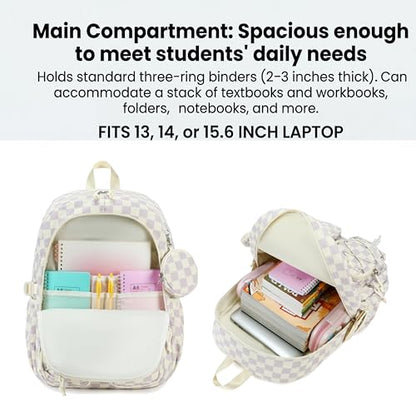 PiPiCat Backpack for Girls 4 in 1 Back to School Bookbag - color: K2 Checkered Purple