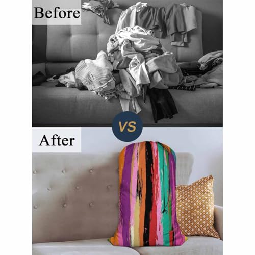 Swono Rainbow Colors Large Laundry Collapsible Laundry Bag Grunge Colorful Stripes Strokes Paint Splashes Foldable Laundry Hamper Bag - color: Rainbow Colors