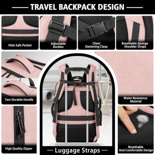 Expandable 1-7 DAYS Travel Backpack Anti Theft Water Resistant - color: Pink, size: 18.4inch - 23.2"x14.9"x9.4"(+3.5")