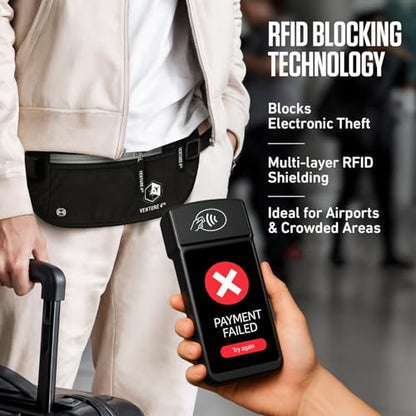 VENTURE 4TH Travel Money Belt, RFID Blocking Passport Holder - Black - color: Black