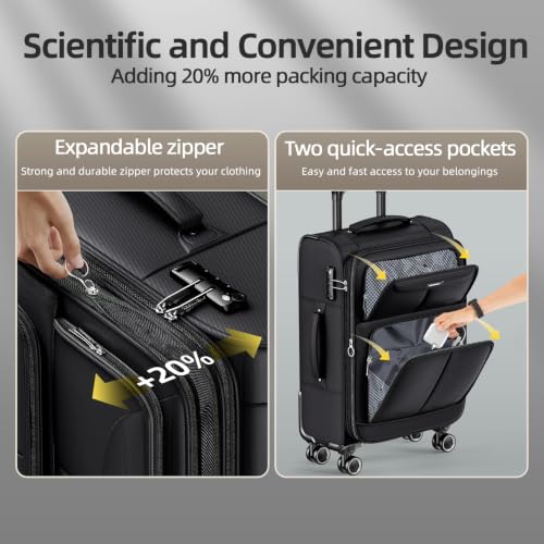 SHOWKOO Luggage Sets 3 Piece Softside Expandable Durable Suitcase Sets | Durable Oxford Fabric, Lightweight, 360°Double Spinner Wheels, TSA Lock, YKK Zippers, Black (20in/24in/28in) - color: Black