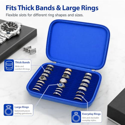 GWCASE Ring Organizer Box 42-Slot Hard Shell Case Holds 50+ Pcs, Dark Blue - color: Dark Blue