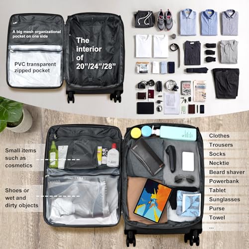 Verdi Softside Expandable 24 Inch Luggage with Spinner Wheels Lightweight Suitcase (Black, Checked-Large 24-Inch) - color: Black, size: Checked-Large 24-Inch