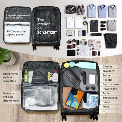 Verdi Luggage Set 3-Piece Suitcase with Spinner Wheel Softside Expandable, Carry On Luggage with USB Port (Black, 3-Piece set(20/24/28)) - color: Black, size: 3-Piece set(20/24/28)