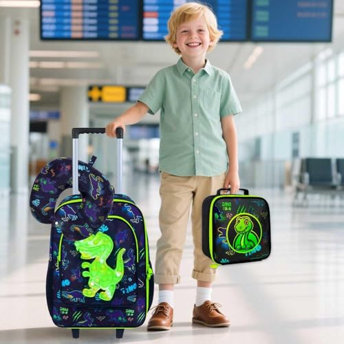 CCJPX 5PC Kids Luggage Set for Boys, Carry-on Suitcase 18" Dinosaur Black - color: Black Dinosaur 5pcs