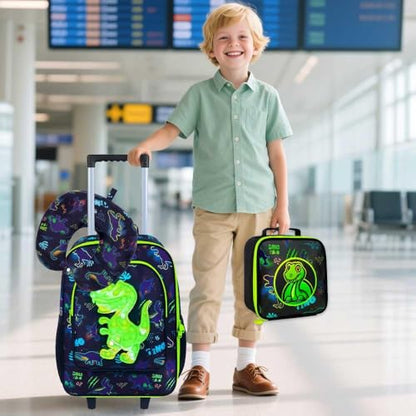 CCJPX 5PC Kids Luggage Set for Boys, Carry-on Suitcase 18" Dinosaur Black - color: Black Dinosaur 5pcs